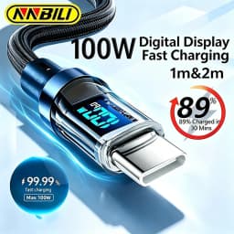 كابل NNBILI من USB إلى Type C بقوة 120 واط للشحن السريع، سلك شحن USB Type C إلى USB C مع شاشة عرض لهواتف شاومي POCO وهواوي وماك بوك وهونور، بطول 1/2 متر