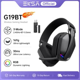 سماعات ألعاب لاسلكية EKSA G19BT بتردد 2.4 جيجاهرتز، بلوتوث 5.4، مقبس 3.5 ملم، زمن استجابة 30 مللي ثانية، مكبرات صوت 40 ملم، وقت تشغيل 35 ساعة، متوافقة مع الكمبيوتر وPS5 وXbox، قابلة للطي.
