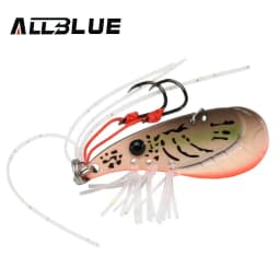 ALLBLUE Crazy Shrimp 7g 14g طعم صيد صناعي معدني VIB غاطس على شكل شوكة ملعقة، لصيد سمك الباس، مع خطاف مساعد وتنورة مطاطية
