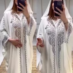 فستان عيد مسلم للنساء عباية بقلنسوة طقم مكون من قطعتين جلابية ماسية فساتين حفلات المغرب عبايات دبي قفطان فيستدو رداء طويل