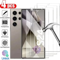 NNBILI 4 قطعة غطاء كامل من الزجاج المقسى لهاتف سامسونج جالاكسي S24 S25 S26 Ultra S26 واقي شاشة ببصمة الإصبع زجاج عالي الدقة