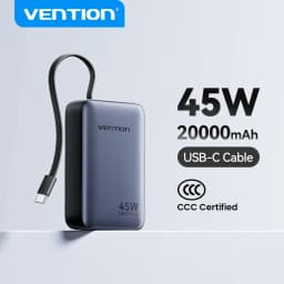 بنك طاقة Vention CCC بقدرة 45 واط وسعة 20000 مللي أمبير، شاحن محمول سريع الشحن لهواتف iPhone 18 Pro Max وسامسونج جالاكسي، بطارية 3C