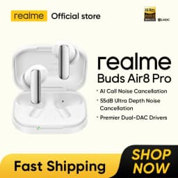 سماعات أذن لاسلكية realme Buds Air8 Pro TWS الإصدار العالمي مع ترجمة بالذكاء الاصطناعي ومشغلات DAC مزدوجة 11+6 مم