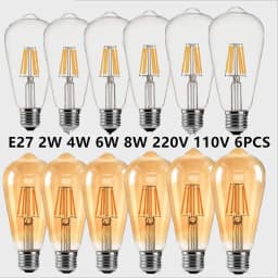 6 قطعة LED ST64 2 واط 4 واط 6 واط 8 واط تيار مستمر 220 فولت 110 فولت عكس الضوء الذهب لمبة خيوط E27 B22 ضوء خمر اديسون مصباح الرجعية الذهب الزجاج المظهر