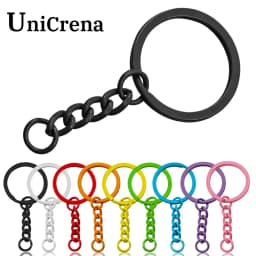 UniCrena حلقة مفتاح مقسومة مع سلسلة وحلقات القفز، موصل حامل مفاتيح ملون بطلاء مخبوز للأعمال اليدوية DIY، صناعة المجوهرات، بطاقات الكلاب بالجملة