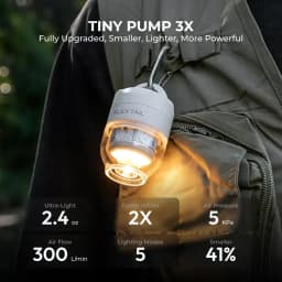 مضخة هواء محمولة خفيفة الوزن FLEXTAIL TINY PUMP 3X - 5kPa، مع إضاءة للتخييم بـ 5 أوضاع، متعددة الاستخدامات للتخييم والسفر والرياضات المائية
