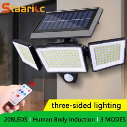 مصباح جداري شمسي بـ 208 مصباح LED مع 3 أوضاع، مقاوم للماء مع مستشعر حركة، إضاءة شمسية للحدائق والشوارع والأمن