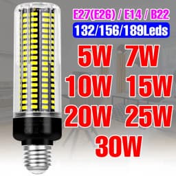 مصباح LED بقوة 30 واط E27/E26 على شكل ذرة، مصباح سقف E14، مصباح ثريا B22، يعمل بجهد 85-265 فولت تيار متردد، بدون وميض، للمنزل والشرفة وغرفة التخزين، أبيض بارد/دافئ