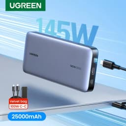 باور بانك UGREEN بقوة 140 واط و100 واط، محمول بسعة 25000 مللي أمبير و20000 مللي أمبير، شحن سريع PD للابتوب والهواتف الذكية، بطارية خارجية لشاومي