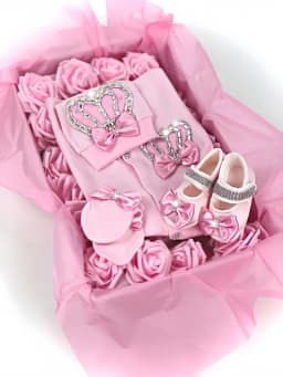 Dollbling الوليد مجموعة الطفل مجموعات حجر الراين تاج 0-3 أشهر قبعة + داخلية + قفازات + أحذية 4 أجزاء صبي فتاة بذلة الملابس