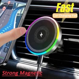 RGB ضوء حامل هاتف السيارة المغناطيسي تنفيس الهواء حامل شاحن لاسلكي ل Magsafe آيفون 16 15 14 13 12 برو ماكس جهاز شحن سريع