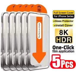 1-5 قطع، واقي شاشة زجاجي مقوى خالٍ من الغبار، سهل التركيب، لأجهزة iPhone 18 و17 Pro Max و17 Air و16 و15 و14 و13 و12 و11 و16e وX وXR وXS و7 و8 Plus.