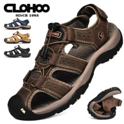 صنادل CLOHOO الرجالية المصنوعة يدويًا بجزء سفلي سميك من المطاط قابلة للتنفس كاجوال سهلة الارتداء أحذية الشاطئ نسخة مطورة من الجلد