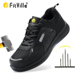 FitVille الرجال أحذية عمل واسعة جدا حذاء كاجوال المضادة للانزلاق قوي تو تنفس للذكور أقدام منتفخة قوس دعم لتخفيف الآلام