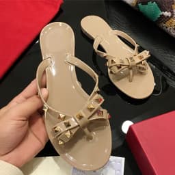 شبشب صيفي للنساء شباشب عصرية فاخرة مصممة للسيدات للشاطئ بفيونكة كبيرة صنادل مسطحة أحذية جيلي للفتيات