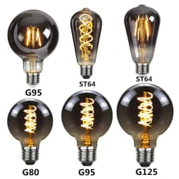 LED E27 ST64 G80 G95 G125 4 واط Dimmable220V سموكي رمادي دافئ GSpiral خيوط لمبة الرجعية خمر الإضاءة الزخرفية اديسون مصباح