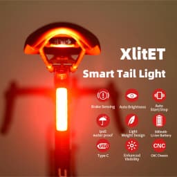 Enfitnix XlitET المصابيح الخلفية للدراجة بدء/إيقاف الدراجة الخلفية الذكية الضوء الخلفي USB/النوع C شحن مقاوم للماء ضوء استشعار الفرامل