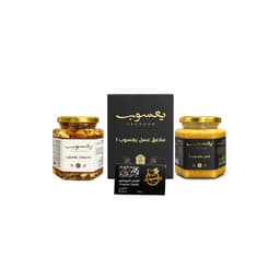 بكج الرجال ( عسل يعسوب 1 + مكسرات بالعسل + أقراص البروبليس + ملاعق عسل يعسوب)