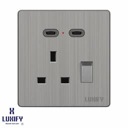 فيش 13 امبير+ 2 TYPE C بيانو سلفر LUXIFY