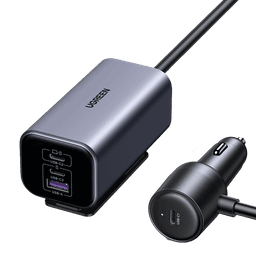 شاحن سيارة بمنفذ USB-C مع منصة شحن سلكية بطول 1M بمنفذين USB-C ومنفذ USB-A بقوة 150W من يوجرين - رمادي