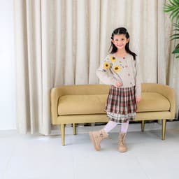 تنورة كاروهات أحمر بيج