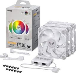 مراوح ASUS TUF Gaming TF120 ARGB White Edition (3-Pack) 3-Pin Customizable LEDs Blade, Advanced Fluid Dynamic Bearing, 120mm PWM, Anti-Vibration Pads, Double-Layer LED Array أبيض