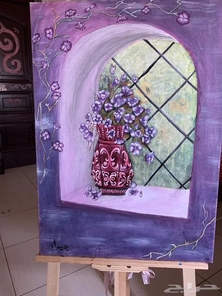 لوحة فنية أصلية  ربيع البنفسج رسم يدوي بالأكريلك — صورة 4