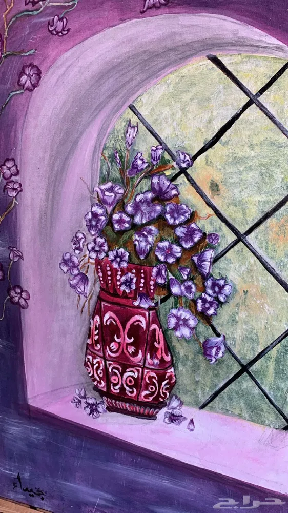 لوحة فنية أصلية  ربيع البنفسج رسم يدوي بالأكريلك — صورة 2