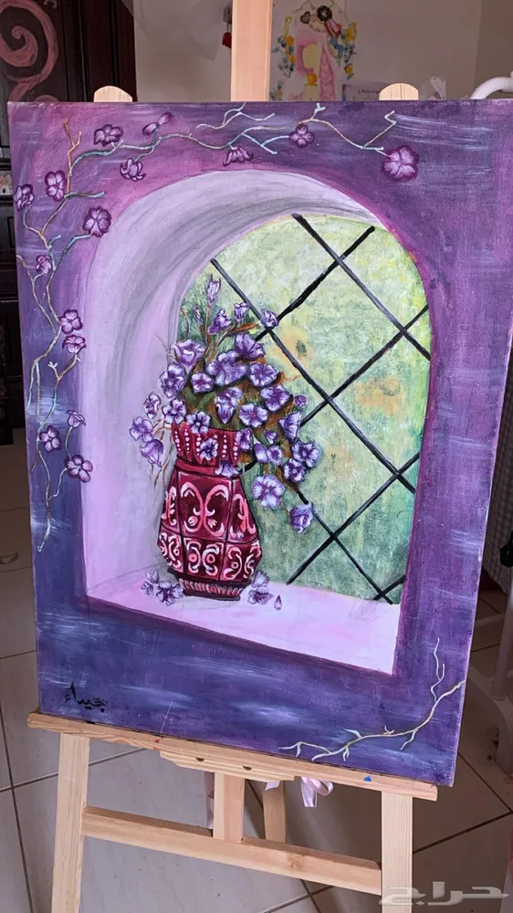 لوحة فنية أصلية  ربيع البنفسج رسم يدوي بالأكريلك — صورة 3