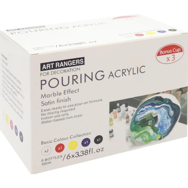 ارت رانجرس صب وسط، تأثير الرخام طلاء أكريليك، الالوان الاساسية، 6 ألوان 100.00 ml ( 3.52 oz )