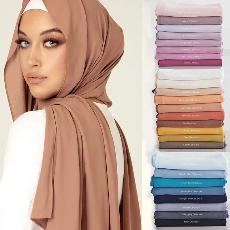 حجاب نسائي جديد وعصري من الشيفون السادة، جاهز للارتداء، شال فوري للمسلمات، حجابات إسلامية، وشاح عربي للرأس — صورة 1