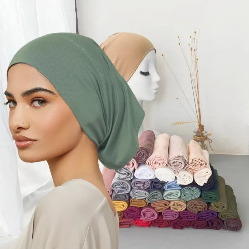 56 ألوان أزياء المرأة الحجاب الداخلي أنبوب قبعة إسلامية بونيه عادي الإسلامية underscarf الخيزران جيرسي Undercaps — صورة 1