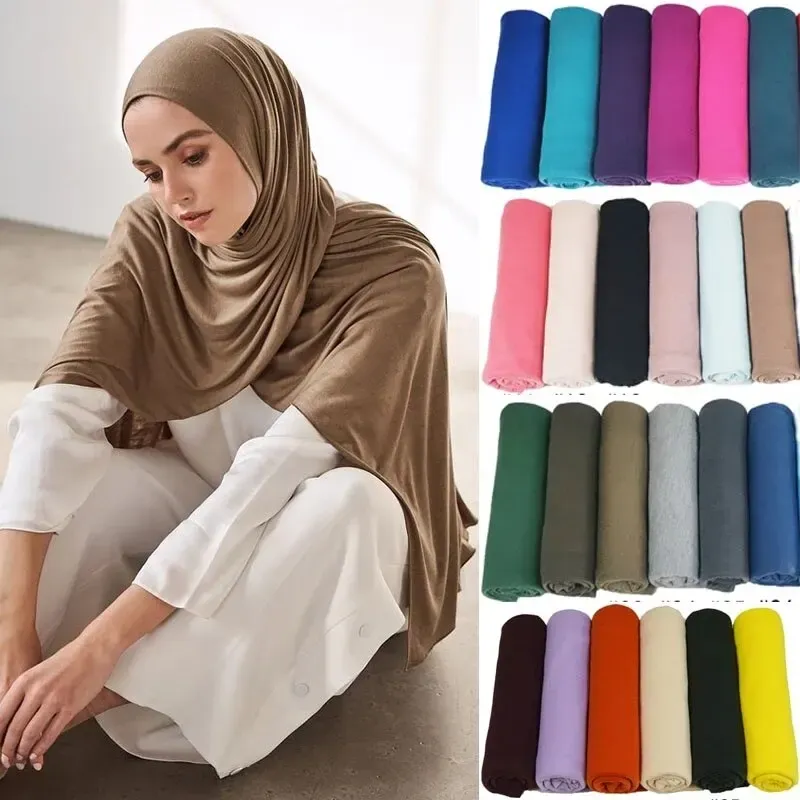 حار مسلم أزياء المرأة لينة الحجاب وشاح شال عادي القطن جيرسي الأوشحة عمامة المرأة شالات طويلة رئيس التفاف عقال عباية — صورة 1