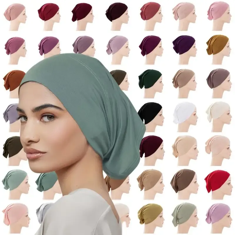 القطن جيرسي مسلم الحجاب الداخلي قبعة بلون وشاح Underscarf غطاء أنبوبي تنفس الرياضة الحجاب قبعة النساء underscarves — صورة 1