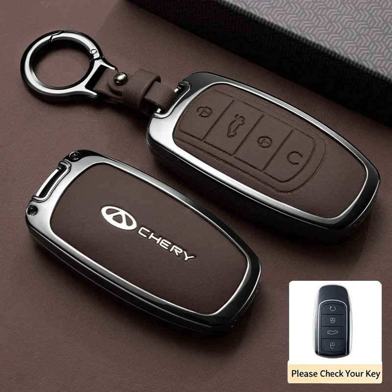 إكسسوارات سيارات لـ Chery Jaecoo Tigo 7 8 Pro Max Omoda 9 C5 5 Phev Premium Plus Arrizo 5 Plus، حافظة مفاتيح مع غطاء وسلسلة — صورة 1