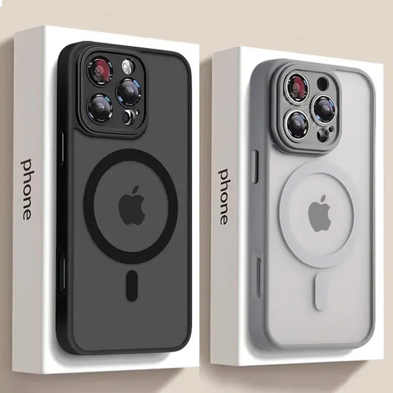 حافظة شحن لاسلكية مغناطيسية فاخرة غير لامعة لهاتف Magsafe لهاتف iPhone 11 12 13 14 15 16 17 Air Pro Max Plus غطاء مقاوم للصدمات — صورة 1