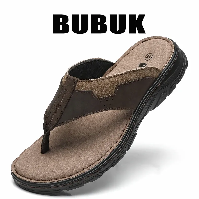 شبشب رياضي رجالي من جلد البقر الطبيعي من BUBUK، حذاء شاطئ خارجي سهل الارتداء، مناسب للسفر والمشي لمسافات طويلة والتنقلات اليومية. — صورة 1