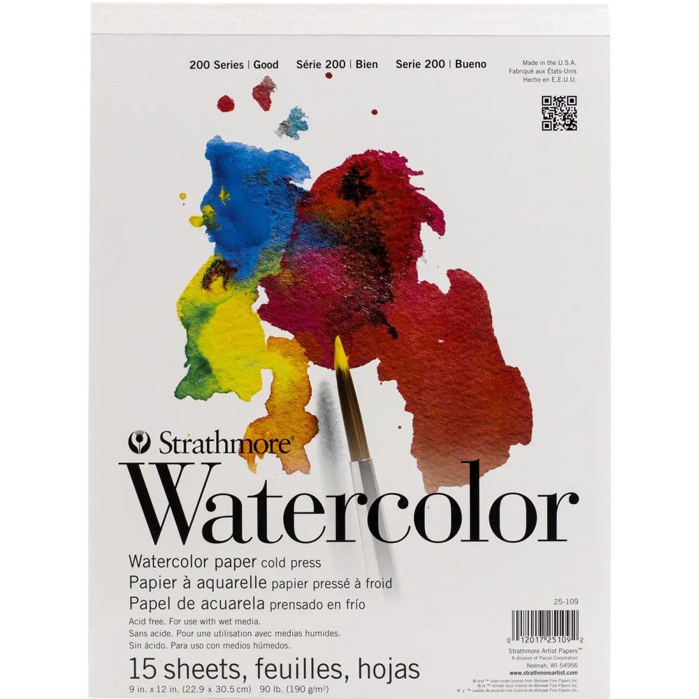 ستراثمور دفتر للالوان المائية، ورق طباعة بارد، 190 gsm، ابيض، 23 × 30.5 سم، 15 ورقةY