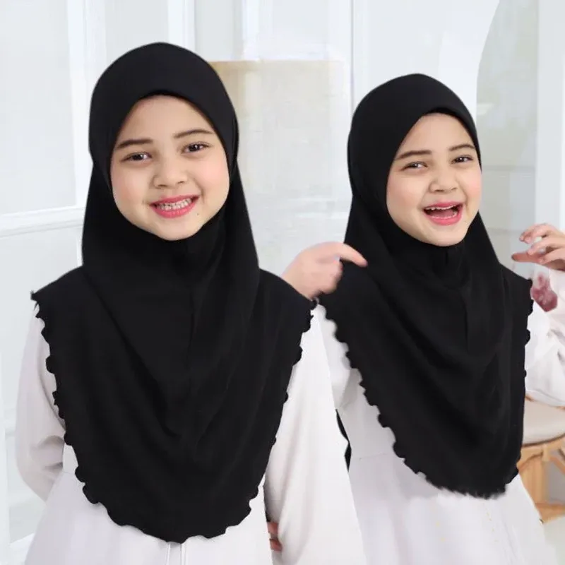 H120a قبعات حجاب سادة للفتيات الكبيرات، وشاح إسلامي، قبعة حجاب، قبعة أميرة، غطاء رأس سهل الارتداء، وشاح جميل للفتيات بعمر 10 سنوات — صورة 1