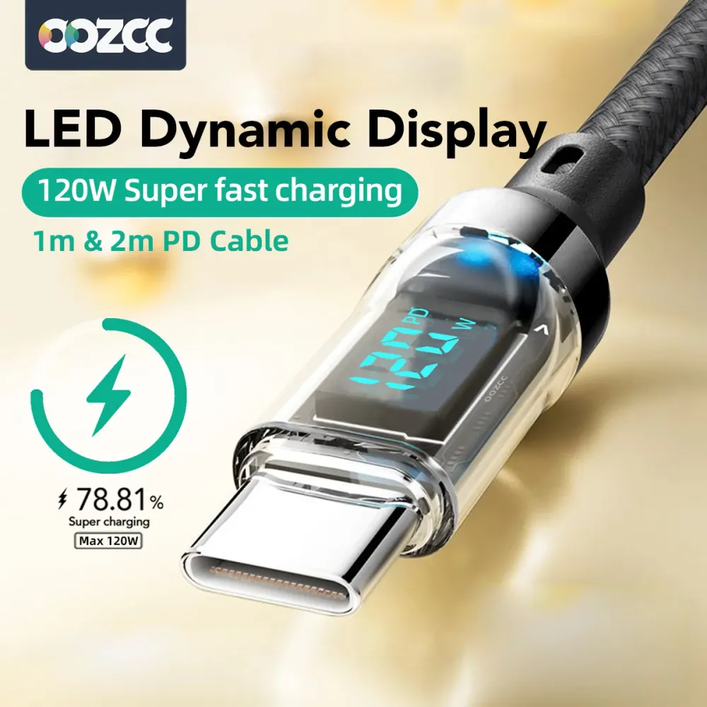 كابل شاشة OOZCC LCD وات، بحد أقصى 120 وات شحن سريع للغاية كابل USB من النوع C لنقل البيانات، USB A إلى Lightning لهاتف IPhone14 Pro — صورة 1