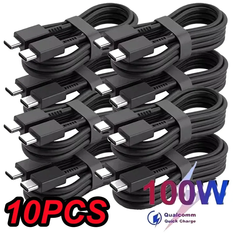 10 قطع كابل شحن سريع USB نوع C إلى C بقدرة 100 واط لهواتف سامسونج جالاكسي S22 S23 S24 S25 بلس نوت ألترا A53 A54، كابل شحن ونقل بيانات — صورة 1