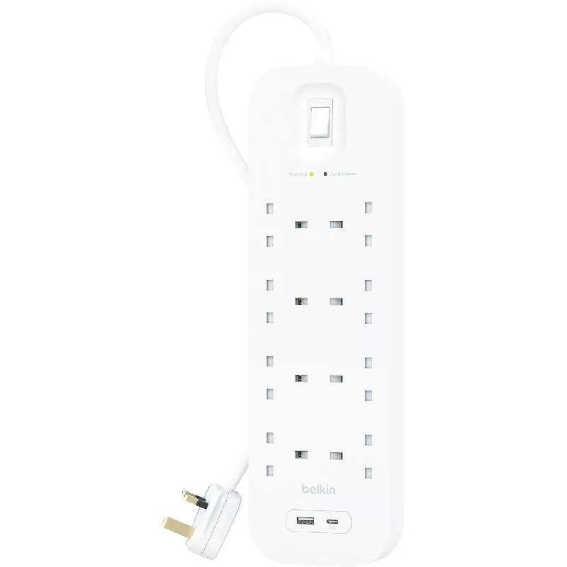 بيلكن واقي من ارتفاع التيار + يو اس بي، 8 1 منفذ 2 منافذ؛X USB/1X USB-C، 2.00 م