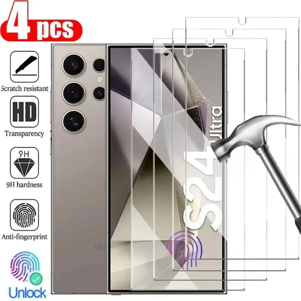NNBILI 4 قطعة غطاء كامل من الزجاج المقسى لهاتف سامسونج جالاكسي S24 S25 S26 Ultra S26 واقي شاشة ببصمة الإصبع زجاج عالي الدقة — صورة 1