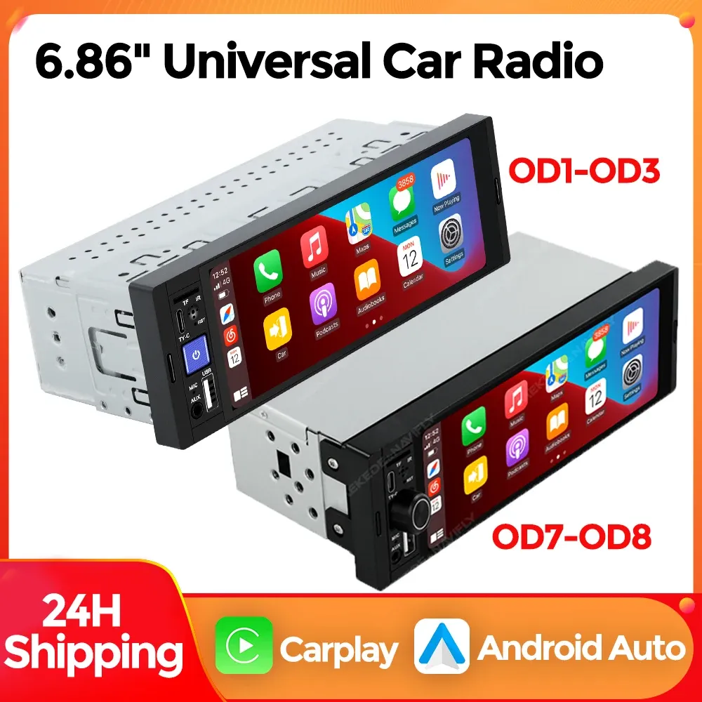 MEKEDE 6.86 بوصة 1Din Carplay أندرويد السيارات راديو السيارة الوسائط المتعددة فيديو MP5 لاعب مع BT FM ستيريو USB نوع-C التوصيل Autoradio — صورة 1