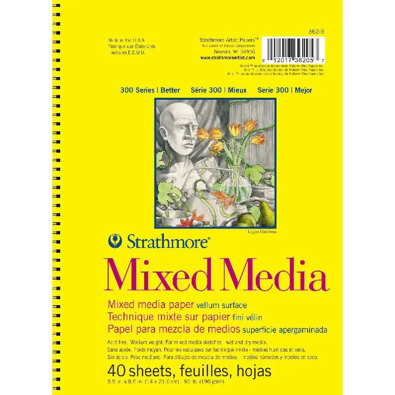 ستراثمور 300 دفتر ميكس ميديا، 190 gsm، ابيض، 5.5" X 8.5"، 40 ورقةY