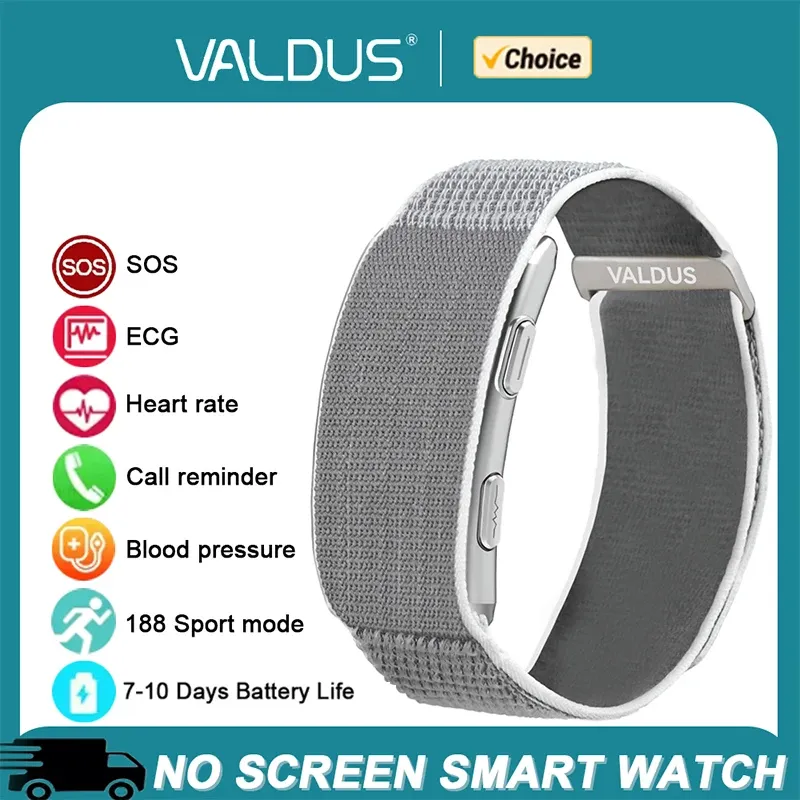 سوار ذكي VALDUS VITRO ECG لقياس معدل ضربات القلب وضغط الدم، مقاوم للماء، بعمر بطارية طويل، للياقة البدنية، مع خاصية SOS، جديد 2026، ساعة ذكية بدون شاشة — صورة 1