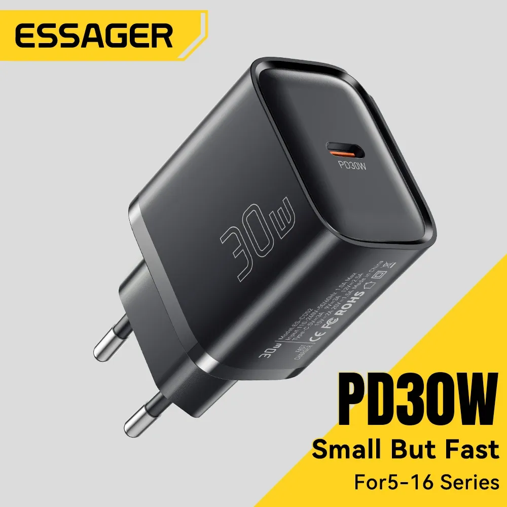 Essager Mini 30W Type C شاحن PD QC3.0 شاحن سريع من النوع C لهاتف iPhone 16 15 14 13 Pro Samsung S25 Xiaomi iPad محول السفر — صورة 1
