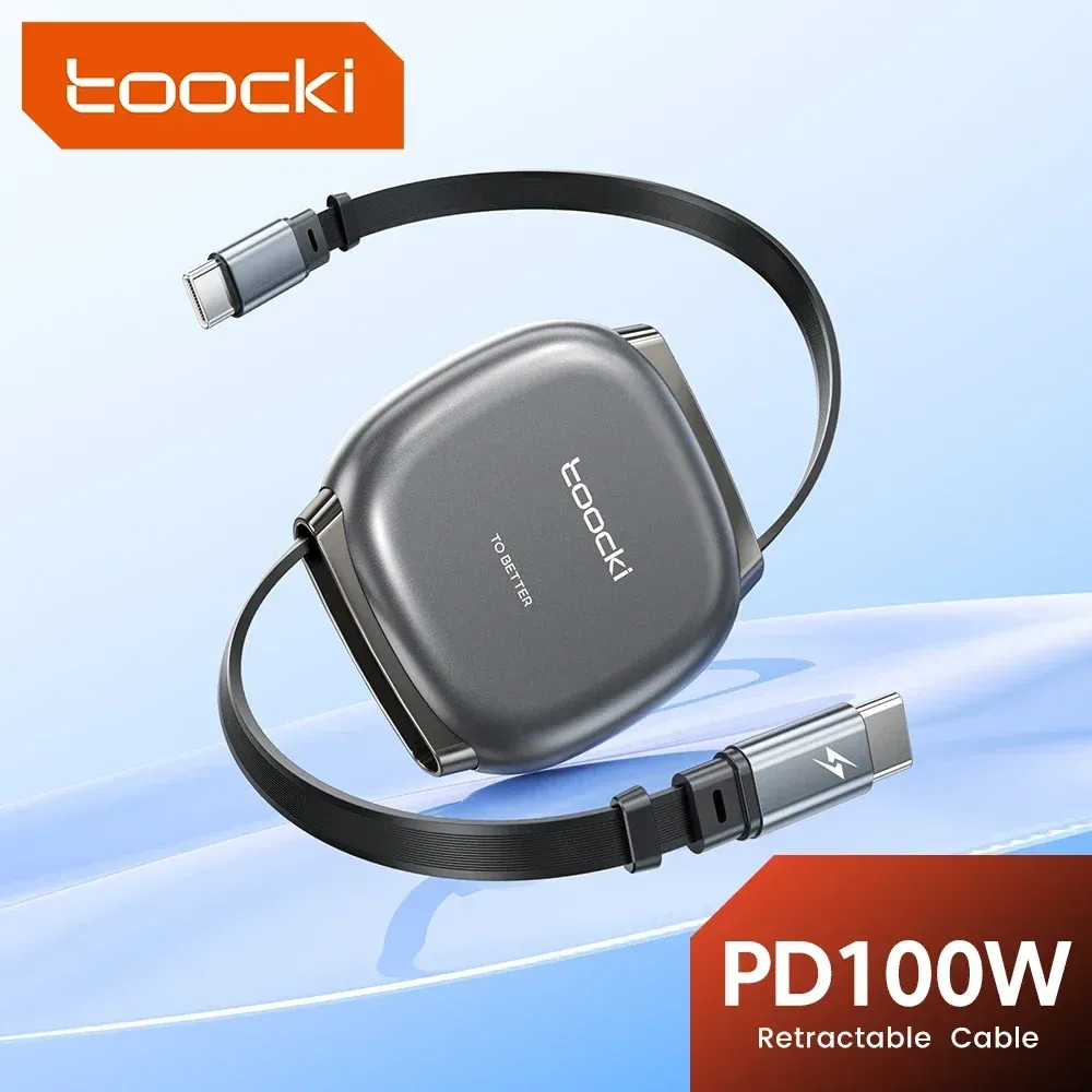 كابل Toocki 100W من النوع C قابل للسحب لهواتف iPhone 16 و15 Pro Max وسامسونج، كابل شحن سريع بحجم صغير، كابل بيانات بسرعة 480 ميجابت في الثانية. — صورة 1