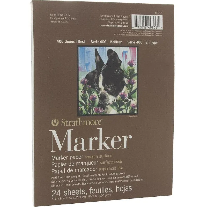 ستراثمور ماركر 400 دفتر رسم، وزن ثقيل، ورق معتم، 190 gsm، ابيض، بوصة 8 X 6، 24 ورقةY