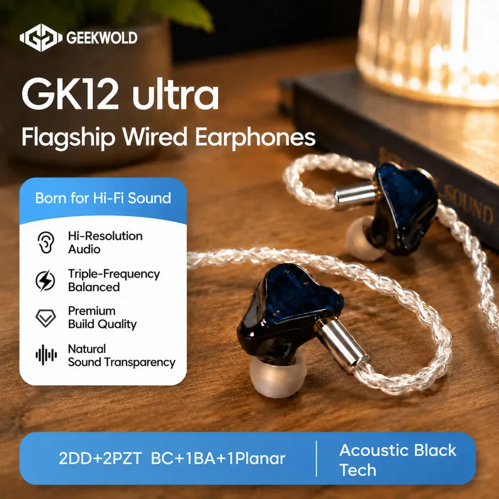 سماعات أذن GEEK WOLD GEEKWOLD GK12 Ultra 6 سلكية بتقنية IEM مع 2DD+2PZT BC+1BA+1Planar HIFI، سماعات رأس منخفضة التأخير للموسيقى والألعاب — صورة 1